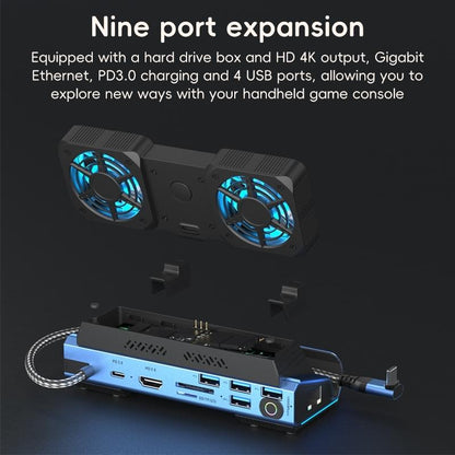 10-In-1 Usb-C Gaming Dock With Detachable Fan - Blue / Black-1915196925045510147