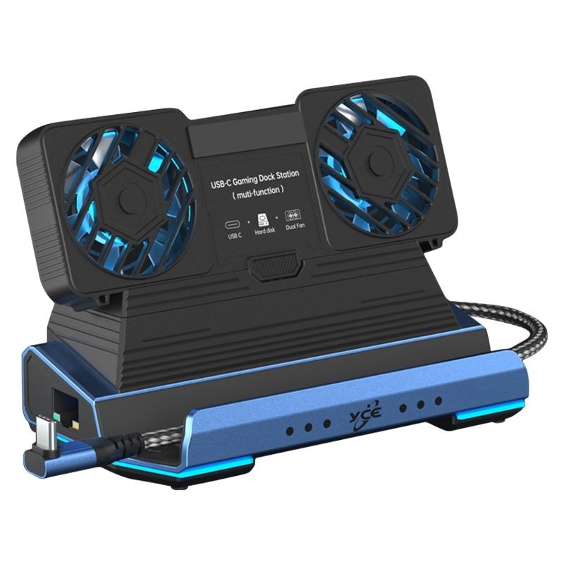 9-In-1 Usb-C Gaming Dock With Detachable Fan - Blue / Black-1922443402268512256