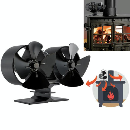 8-Blade Double Head Heat Powered Stove Fan - Aluminum-1915197037075369984