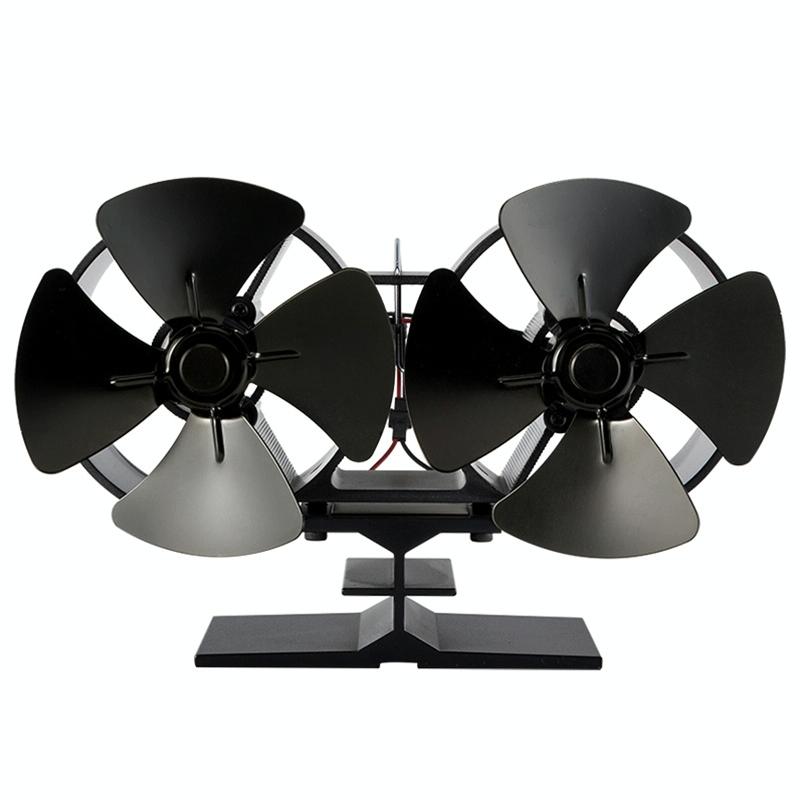 8-Blade Double Head Heat Powered Stove Fan - Aluminum-1915197037079564288