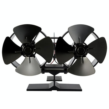 8-Blade Double Head Heat Powered Stove Fan - Aluminum-1915197037079564288