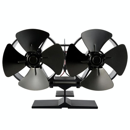 8-Blade Double Head Heat Powered Stove Fan - Aluminum-1915197037079564288