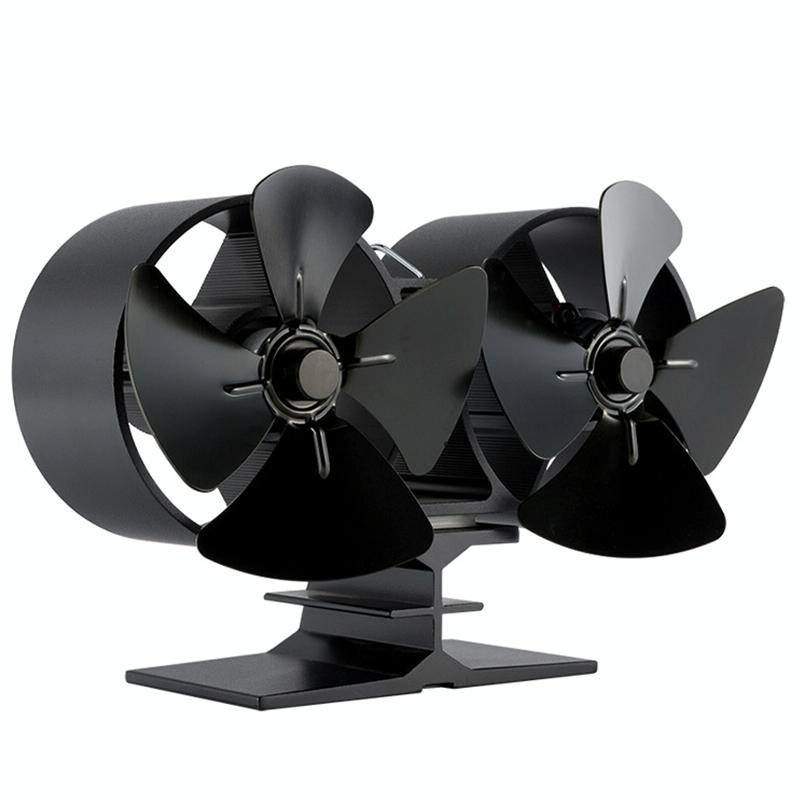 8-Blade Double Head Heat Powered Stove Fan - Aluminum-1915197037079564289