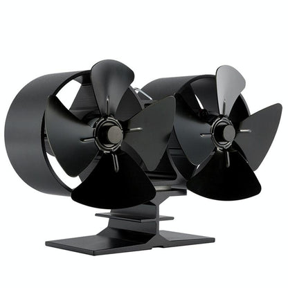8-Blade Double Head Heat Powered Stove Fan - Aluminum-1915197037079564289