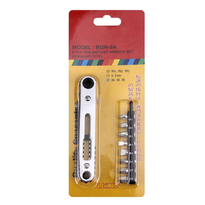 9-In-1 Thin Ratchet Wrench Set - Straight-1915198040130588678