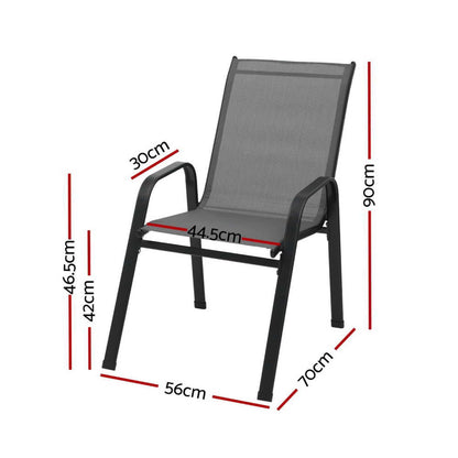 Gardeon 2PC Outdoor Dining Chairs Stackable Lounge Chair Patio Furniture Grey