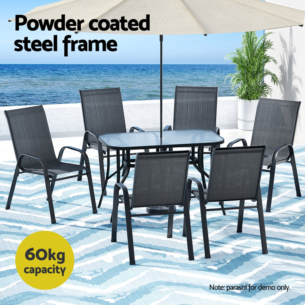 Gardeon 7PC Outdoor Dining Set Table and Chairs Patio Furniture Garden Bistro Set Black