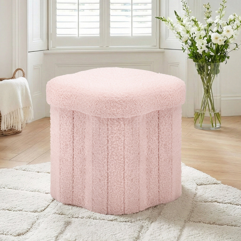 Storage Ottoman Foot Stool - Foldable Seat with Lid (Pink) - Bens Market Place