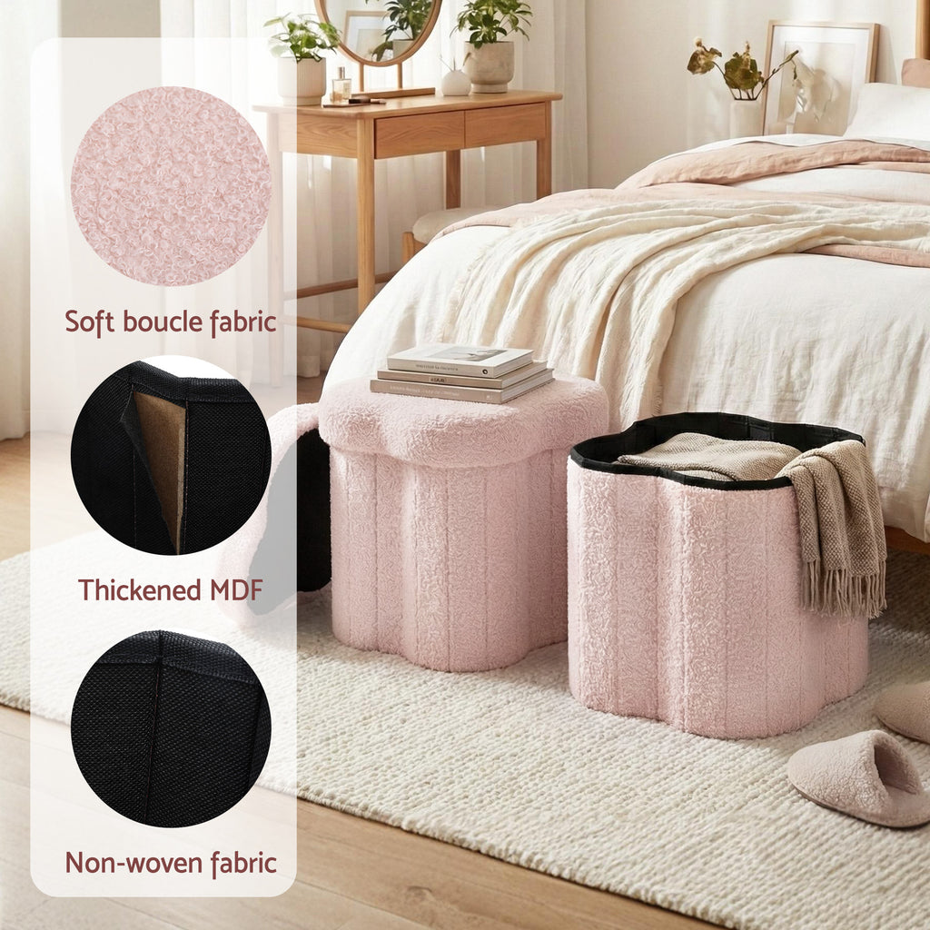 Storage Ottoman Foot Stool - Foldable Seat with Lid (Pink) - Bens Market Place