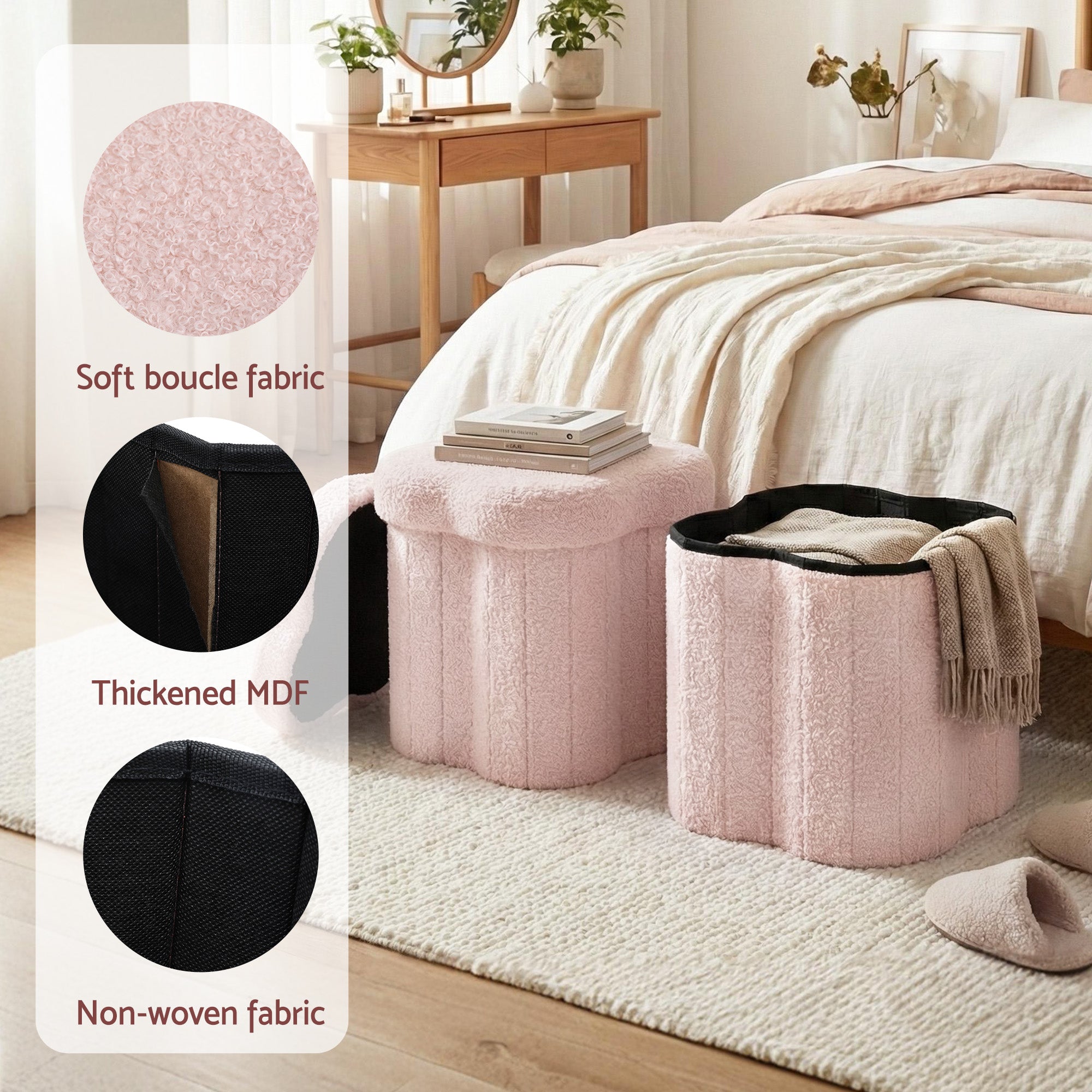 Storage Ottoman Foot Stool - Foldable Seat with Lid (Pink) - Bens Market Place