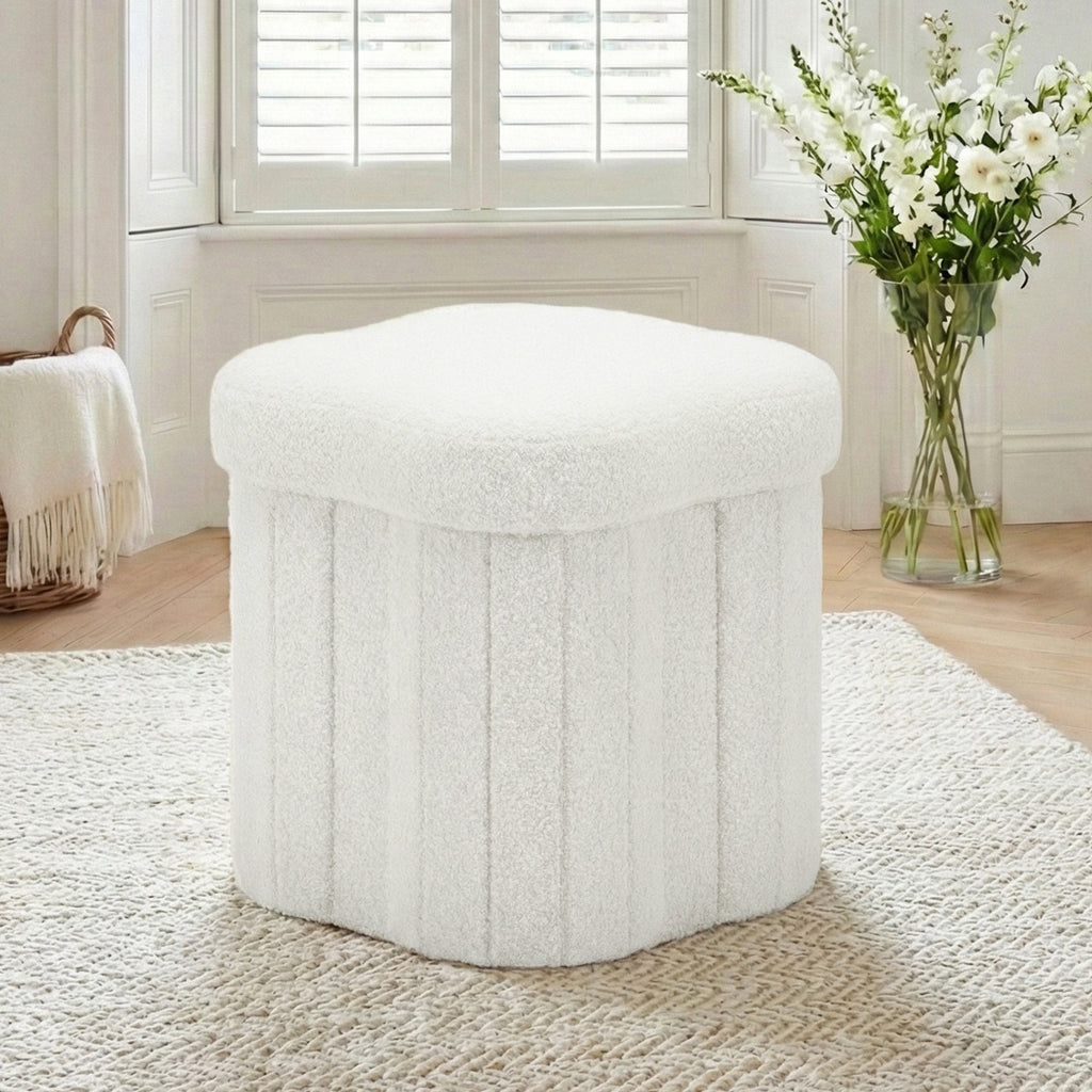 Storage Ottoman Foot Stool - Foldable Seat with Lid (White) - Bens Market Place