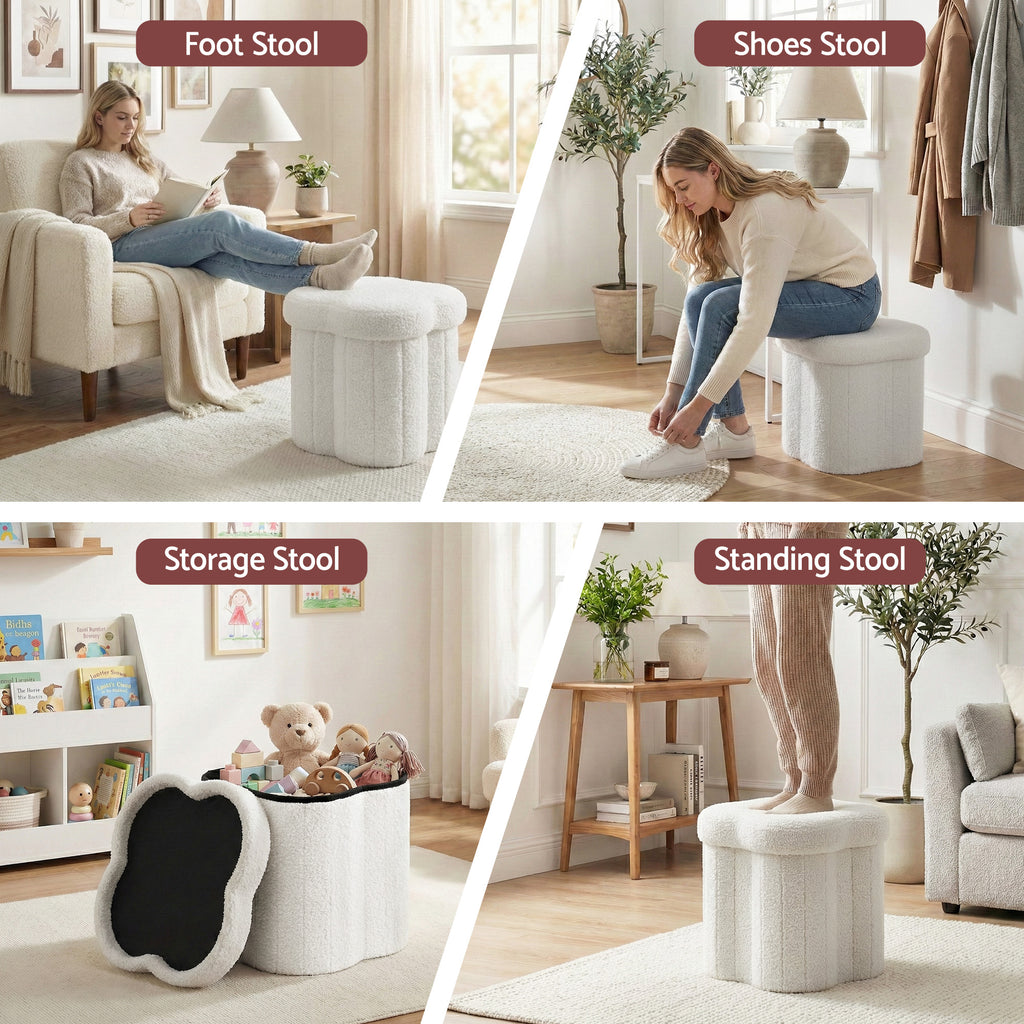 Storage Ottoman Foot Stool - Foldable Seat with Lid (White) - Bens Market Place