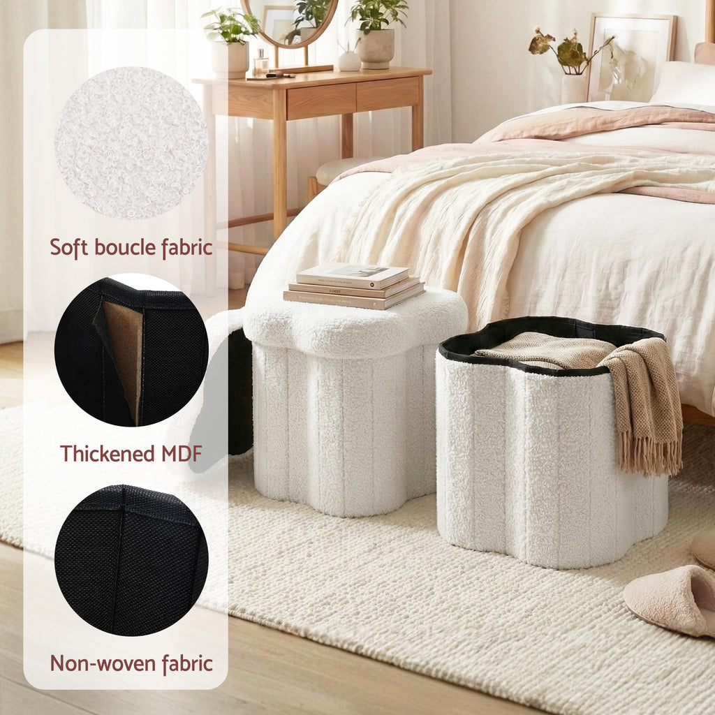 Storage Ottoman Foot Stool - Foldable Seat with Lid (White) - Bens Market Place