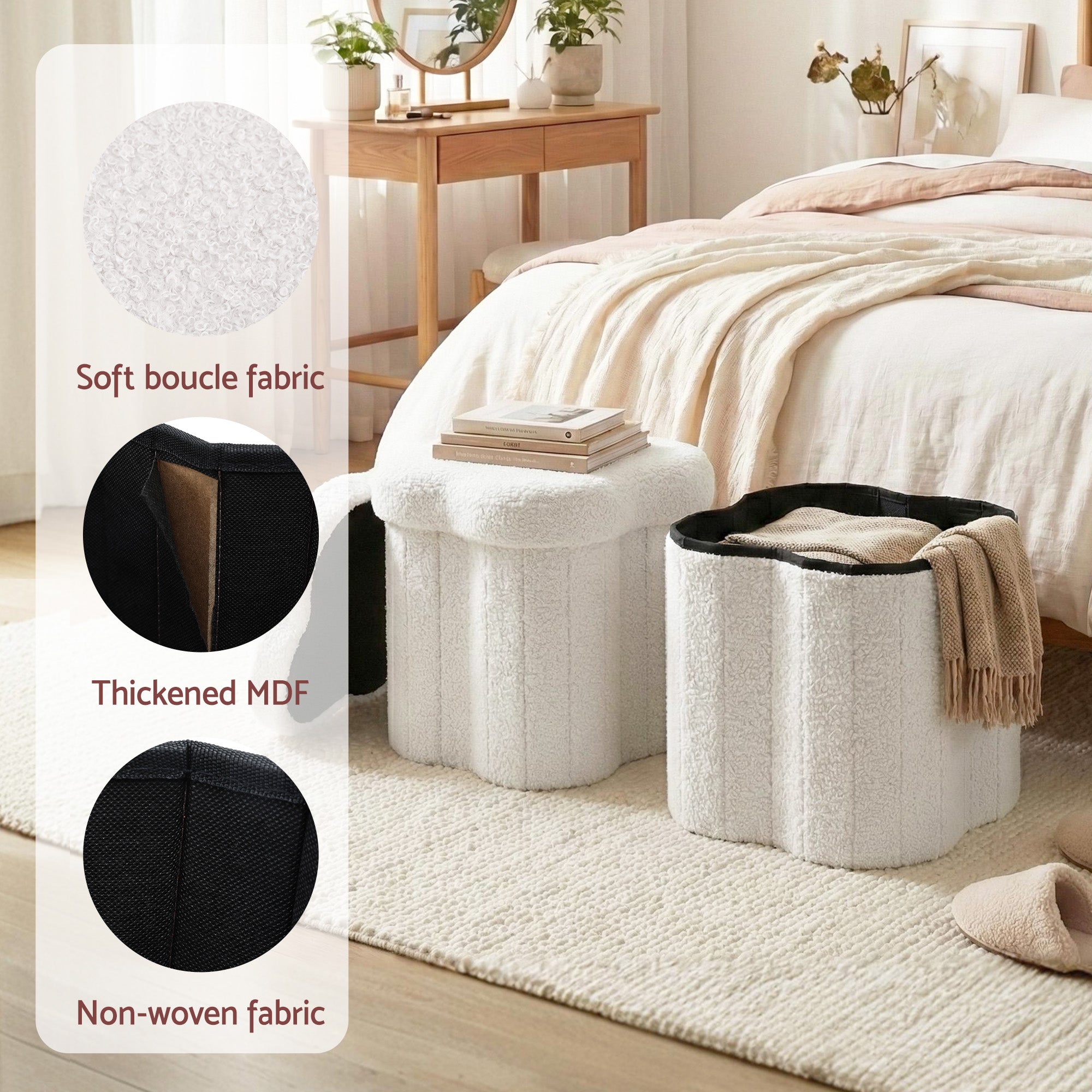 Storage Ottoman Foot Stool - Foldable Seat with Lid (White) - Bens Market Place