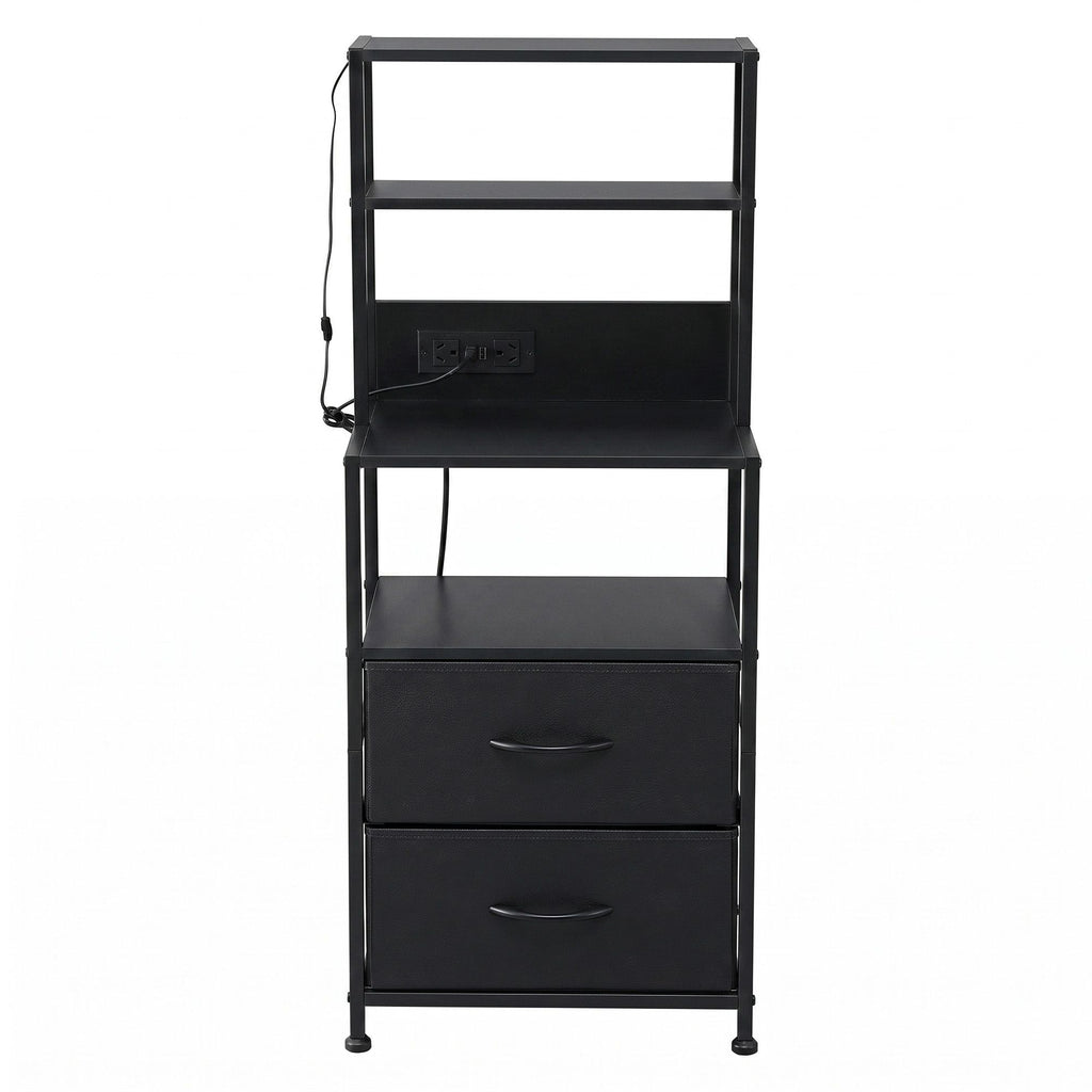 Artiss Bedside Table Tall Nightstand with Charging Station Drawers LED Black