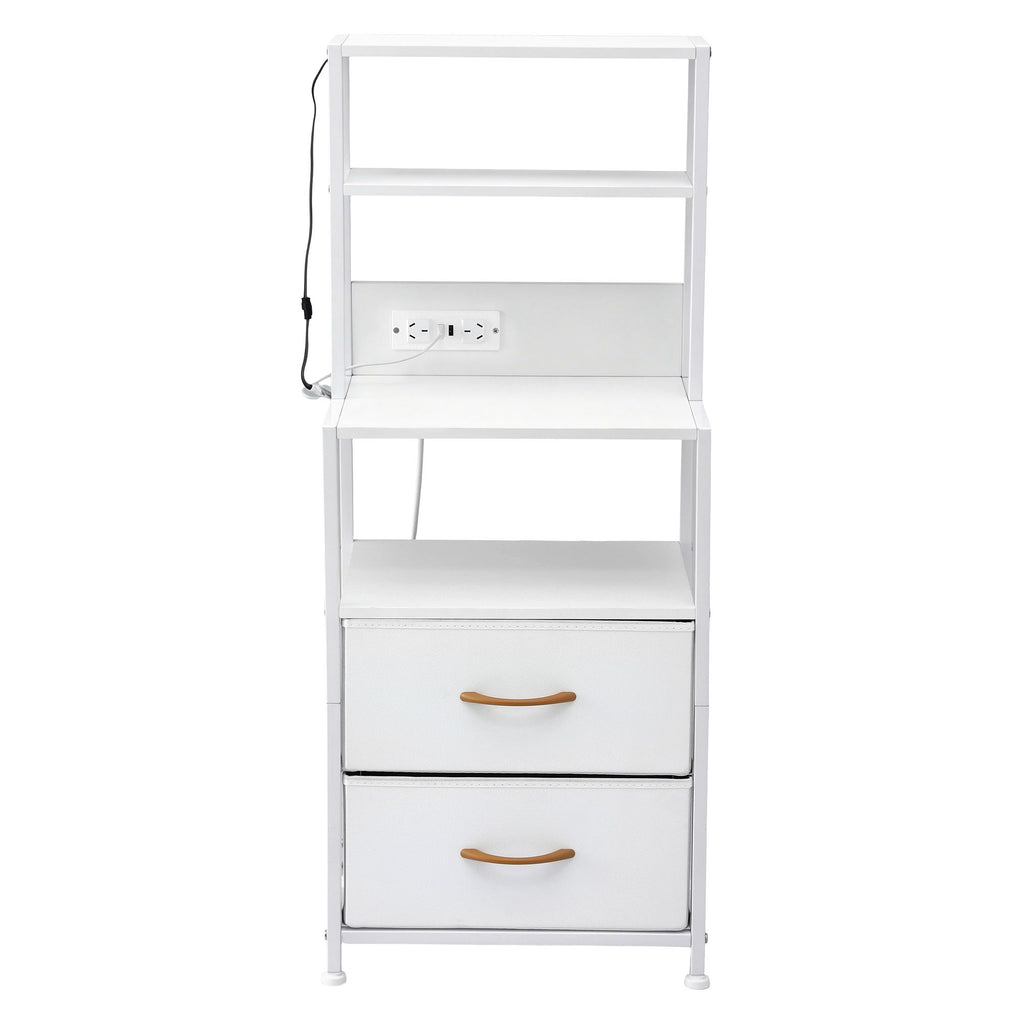 Artiss Bedside Table Tall Nightstand with Charging Station Drawers LED White