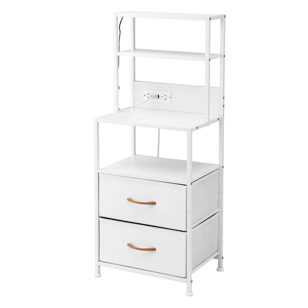 Artiss Bedside Table Tall Nightstand with Charging Station Drawers LED White