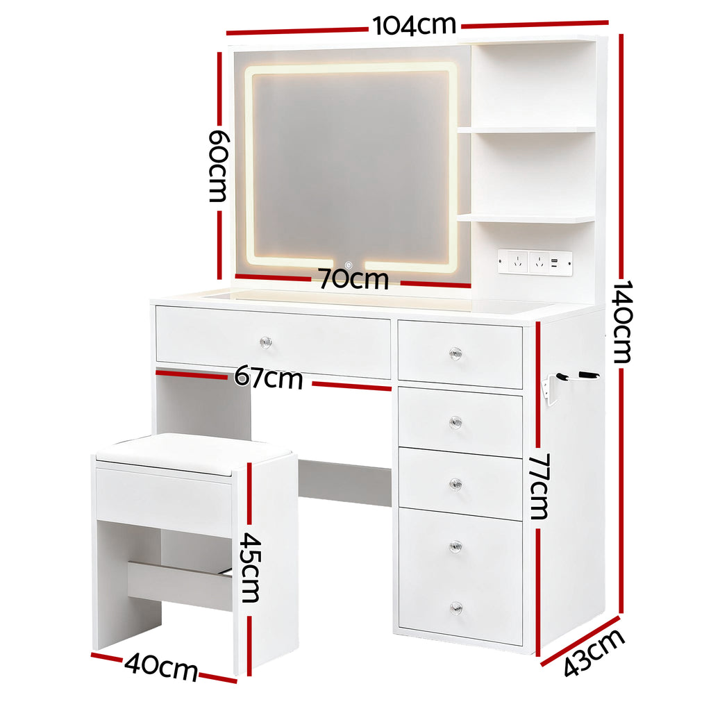 Artiss Dressing Table LED Vanity Desk Set Stool White