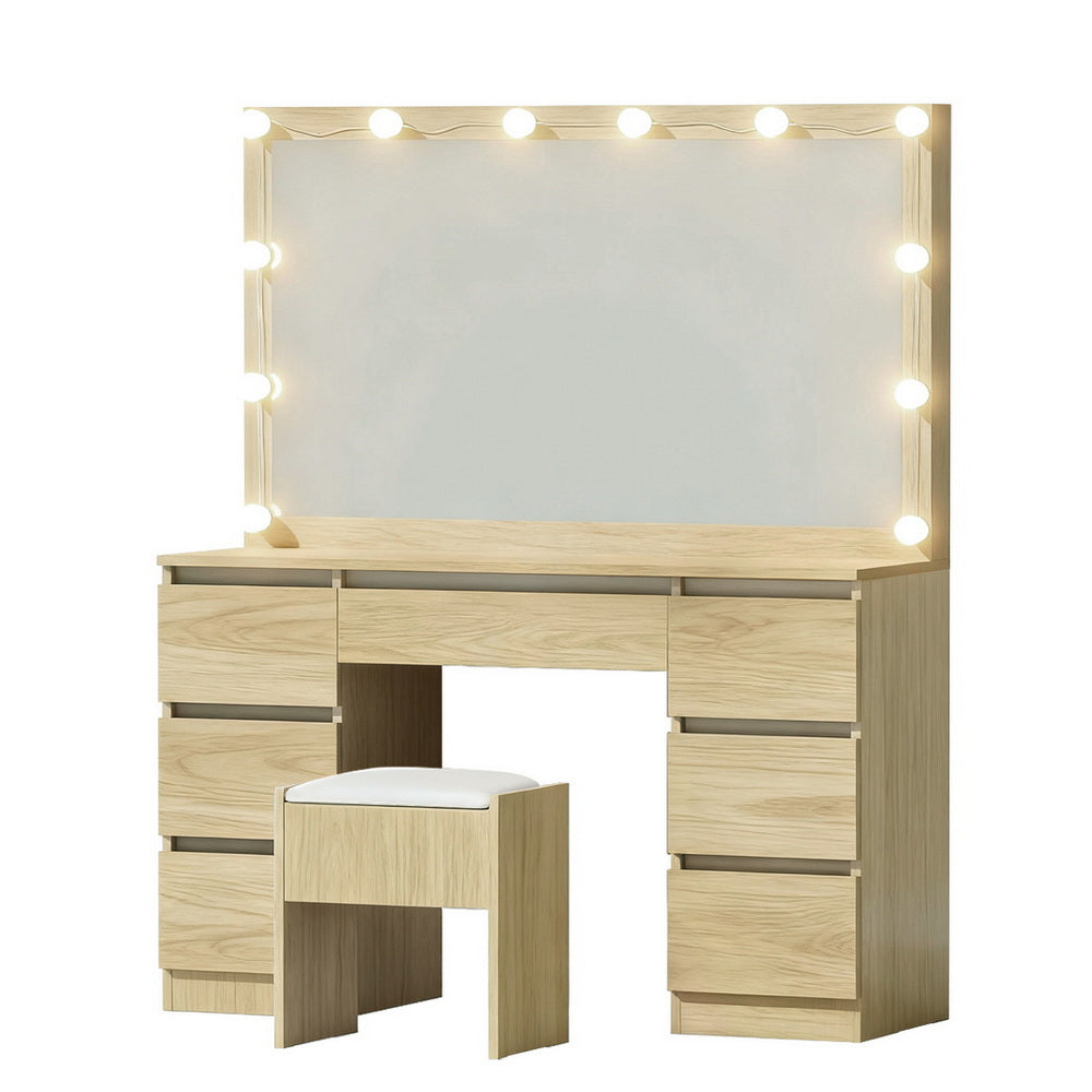 Artiss Dressing Table Vanity Desk Set Stool 12 Led Bulbs Wood