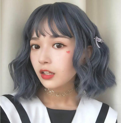 Women Short Curls Hair Wig - Gray Blue-1915196513013862400