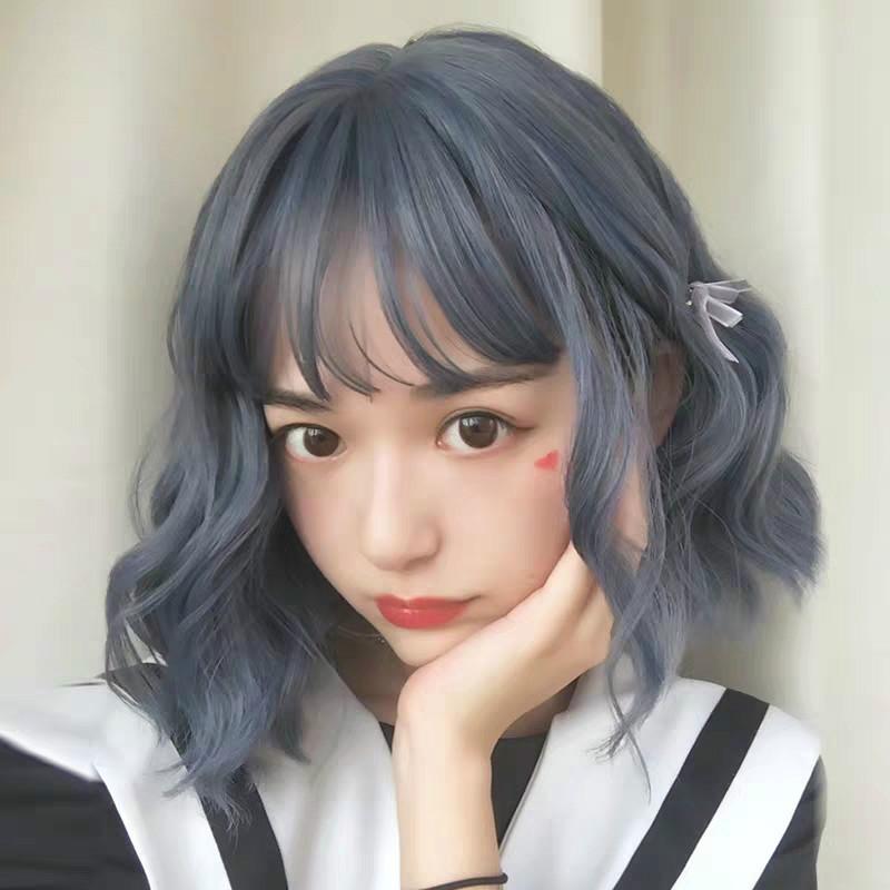 Women Short Curls Hair Wig - Gray Blue-1915196513013862402