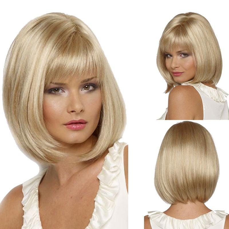 Short Bob Wig In Champagne Gold For Women-1915196564834488320
