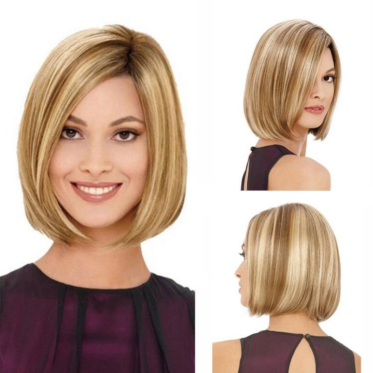 Women Gold Linen Bob Wig-1915196977558196224
