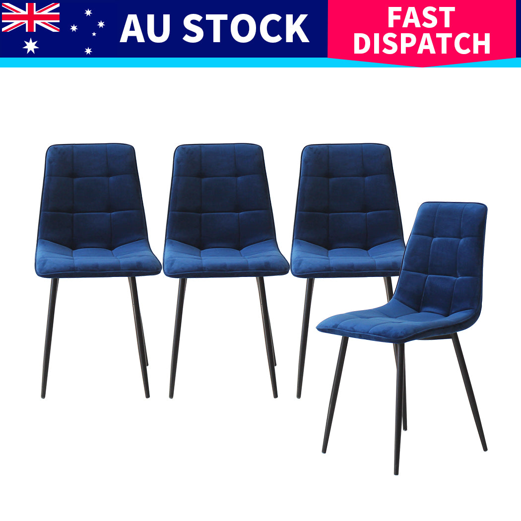 Levede 4x Dining Chairs Kitchen Velvet Blue-1975420354713227272
