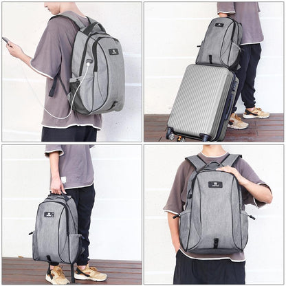 Grey Canvas Dual-Shoulder Laptop Backpack - Portable Outdoor-1915196546702512136