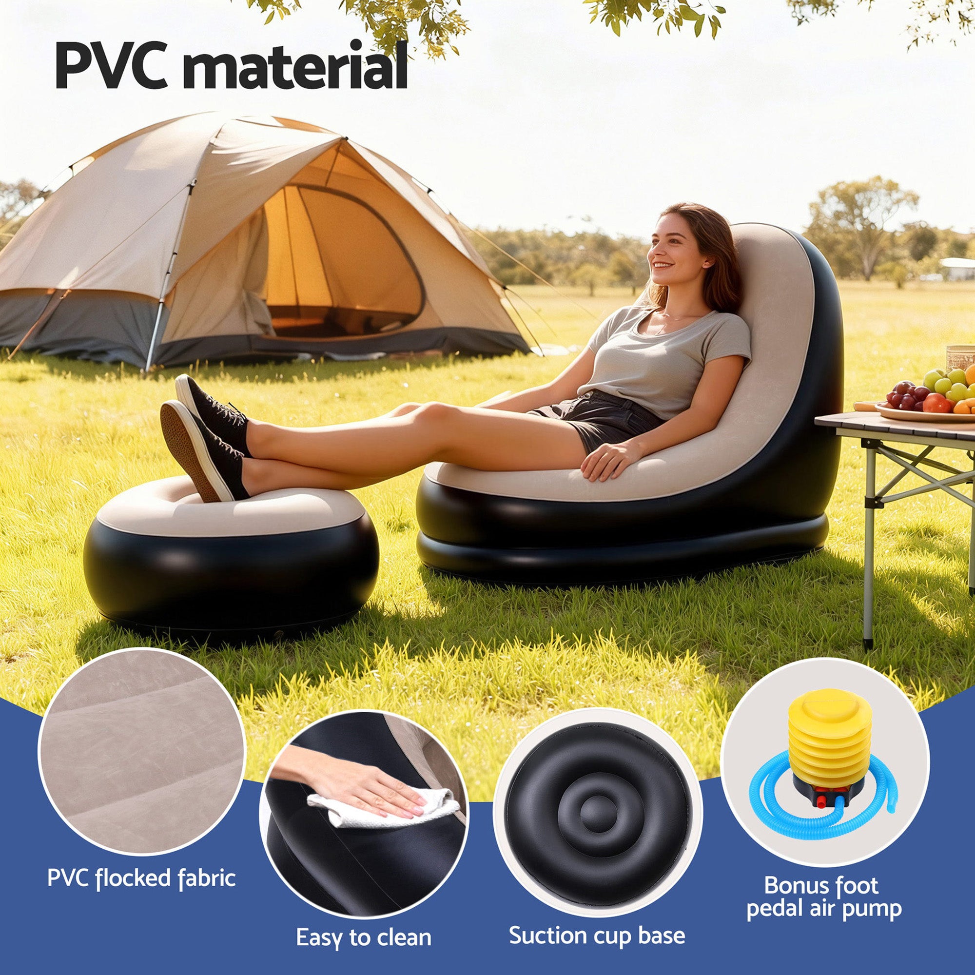 Gardeon Inflatable Chair with Ottoman Air Sofa Blow Up Air Chair for Camping with Pump - Bens Market Place