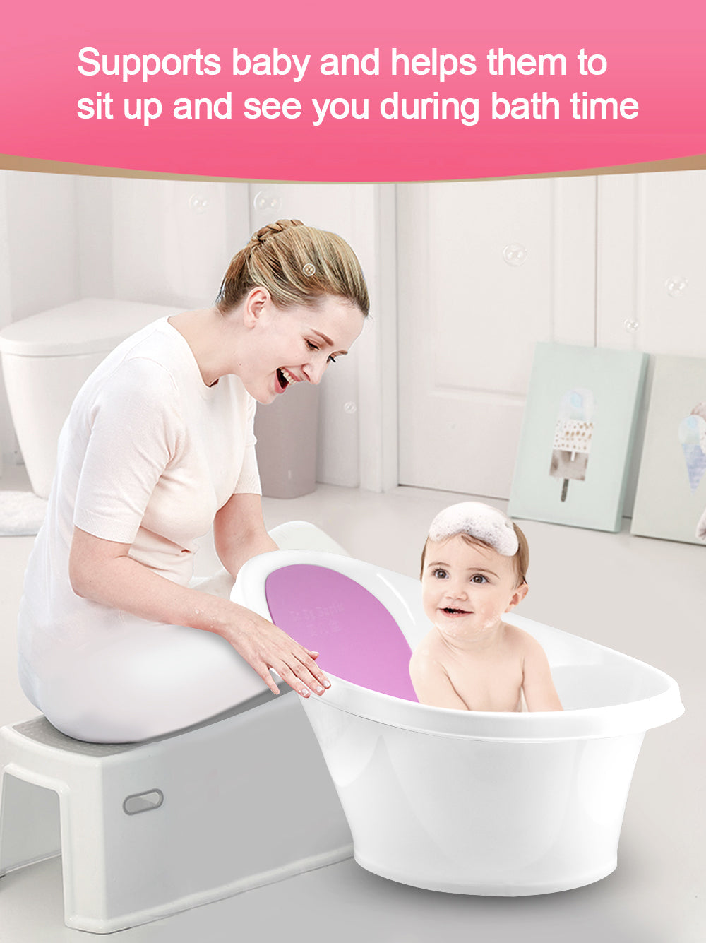 Pink Baby Bath With Backrest & Bum Bump Support-1973193609796784131