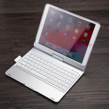 Rotatable Bluetooth Keyboard Leather Case For Ipad 10.2 With Backlit Pen Slot - Silver-1915196596543426561