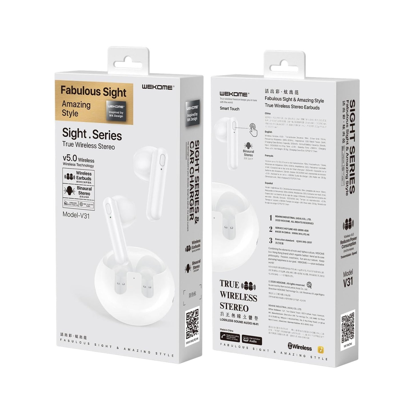 Wireless Stereo Bluetooth Earphones - V31 Sight Series White-1915196637916041219