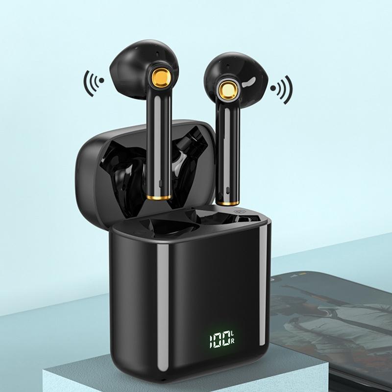 Waterproof Bluetooth Earphones With Digital Display - Black-1915196734078849025