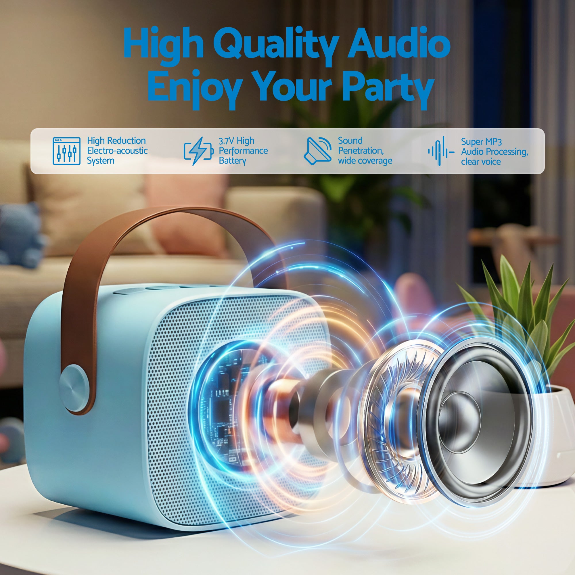 Alpha Mini Portable Karaoke Machine for Adults Kids with 2 Wireless Microphones - Bens Market Place