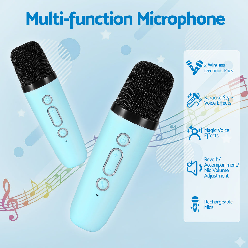 Alpha Mini Portable Karaoke Machine for Adults Kids with 2 Wireless Microphones - Bens Market Place