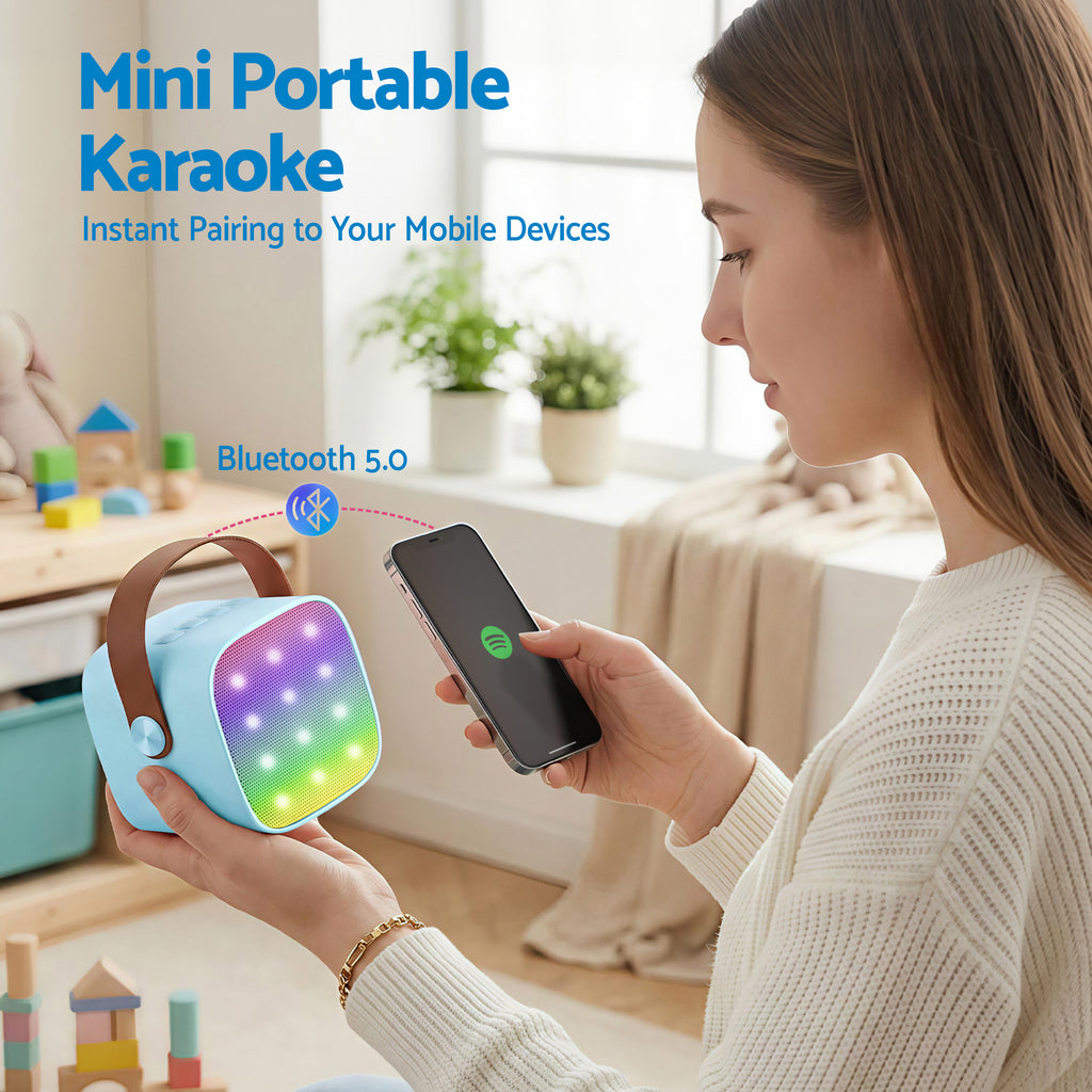 Alpha Mini Portable Karaoke Machine for Adults Kids with 2 Wireless Microphones - Bens Market Place