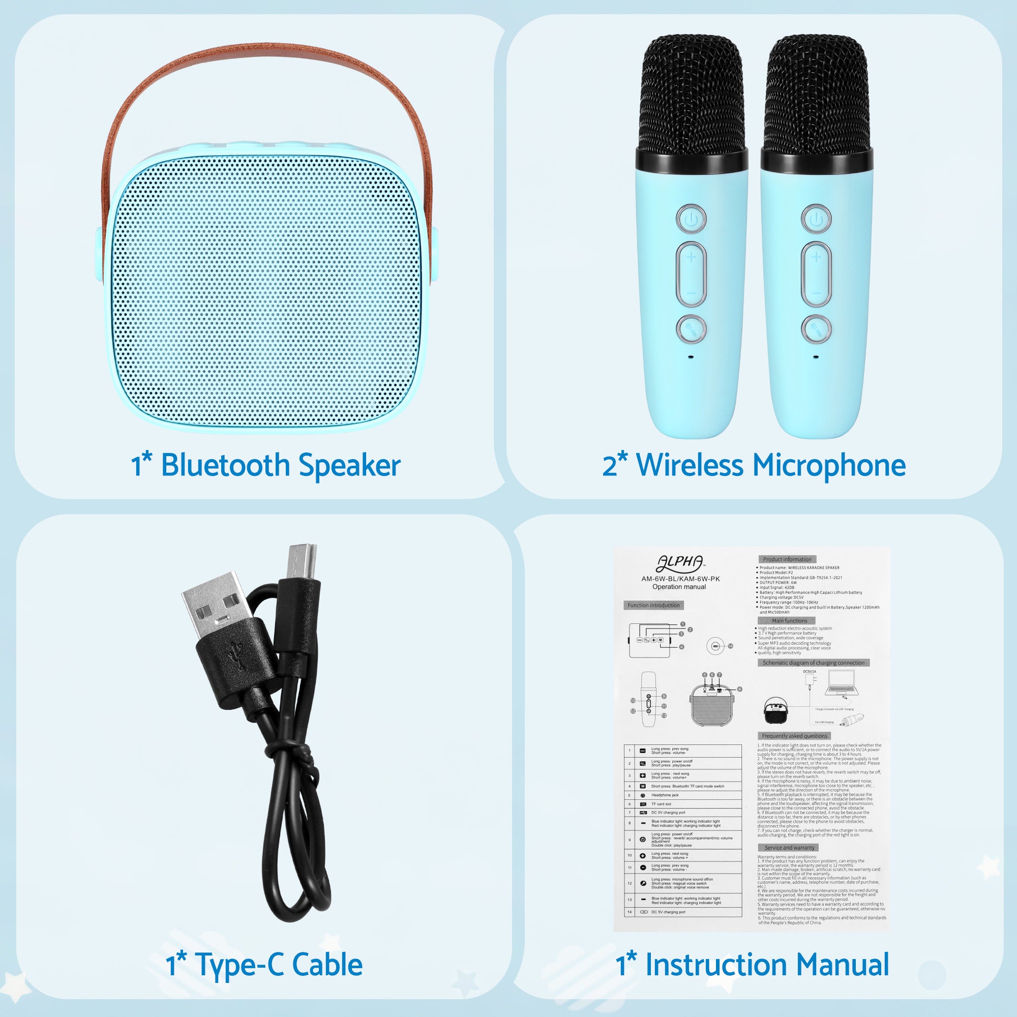 Alpha Mini Portable Karaoke Machine for Adults Kids with 2 Wireless Microphones - Bens Market Place