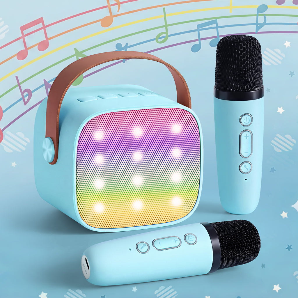 Alpha Mini Portable Karaoke Machine for Adults Kids with 2 Wireless Microphones - Bens Market Place