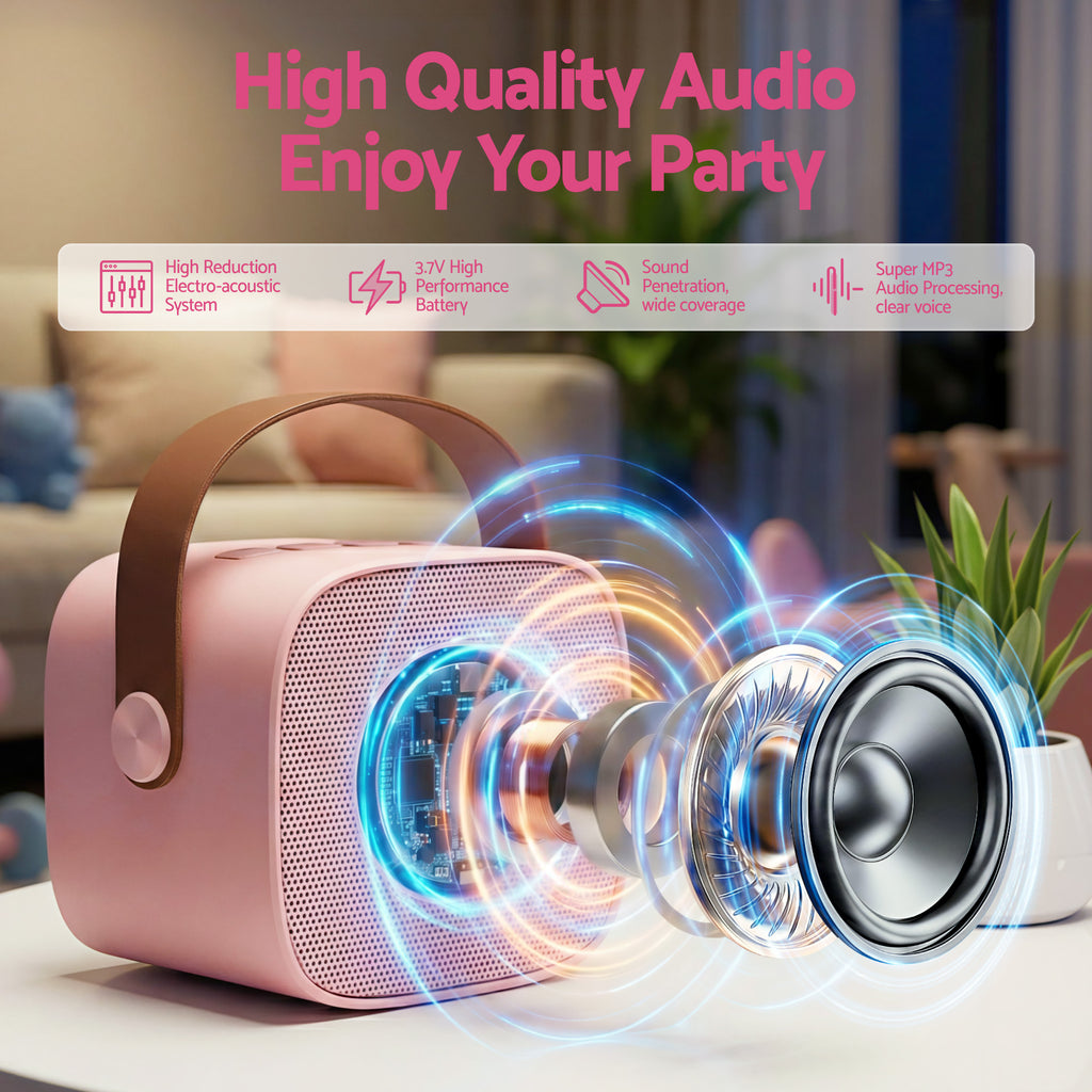 Alpha Mini Portable Karaoke Machine for Adults Kids with 2 Wireless Microphones - Bens Market Place