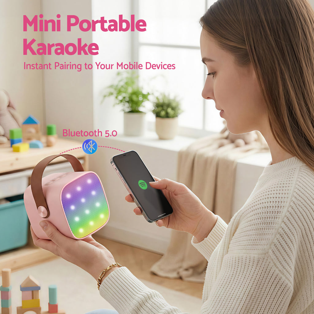 Alpha Mini Portable Karaoke Machine for Adults Kids with 2 Wireless Microphones - Bens Market Place