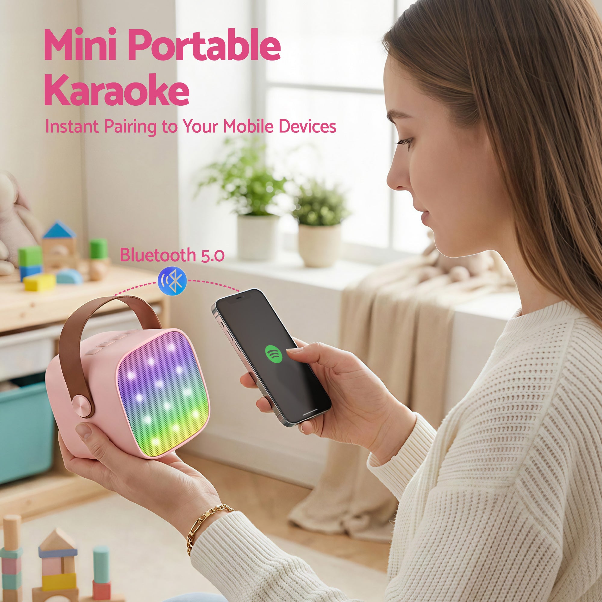 Alpha Mini Portable Karaoke Machine for Adults Kids with 2 Wireless Microphones - Bens Market Place