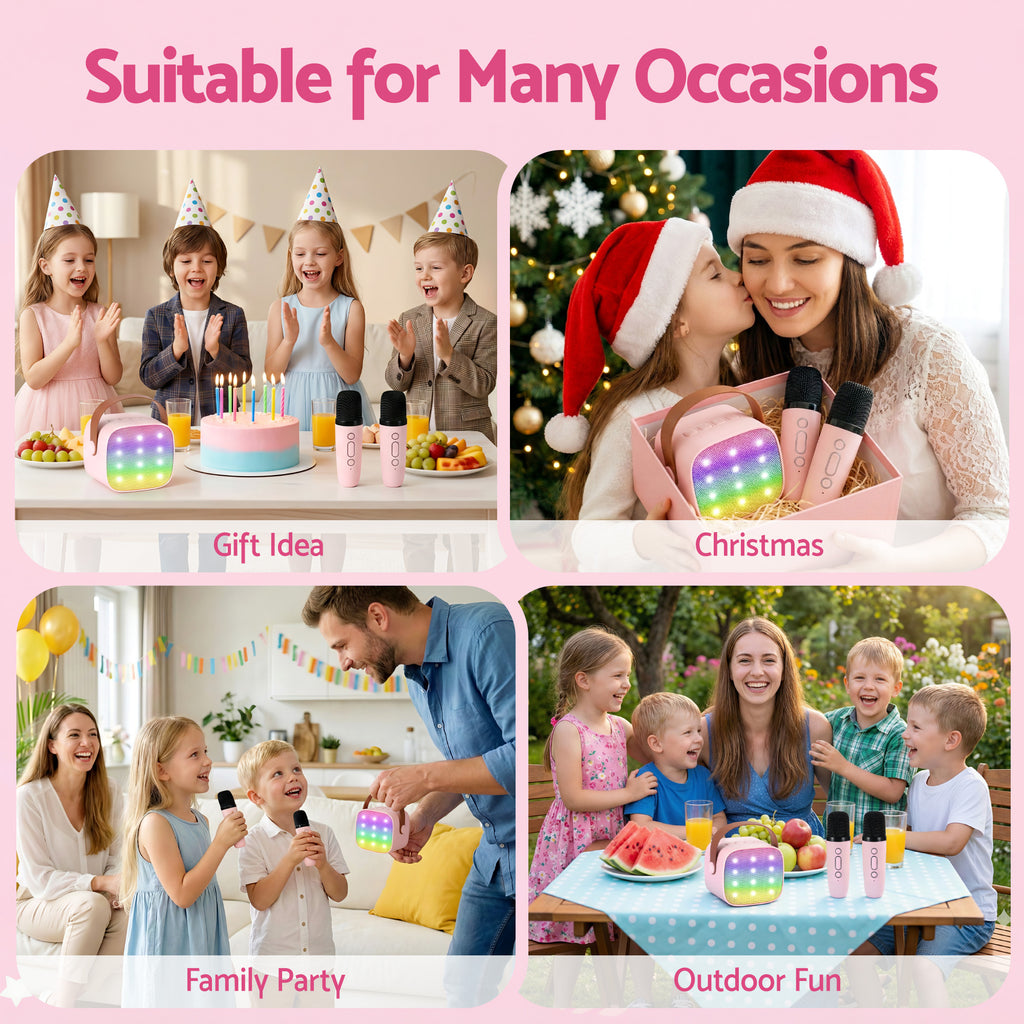 Alpha Mini Portable Karaoke Machine for Adults Kids with 2 Wireless Microphones - Bens Market Place