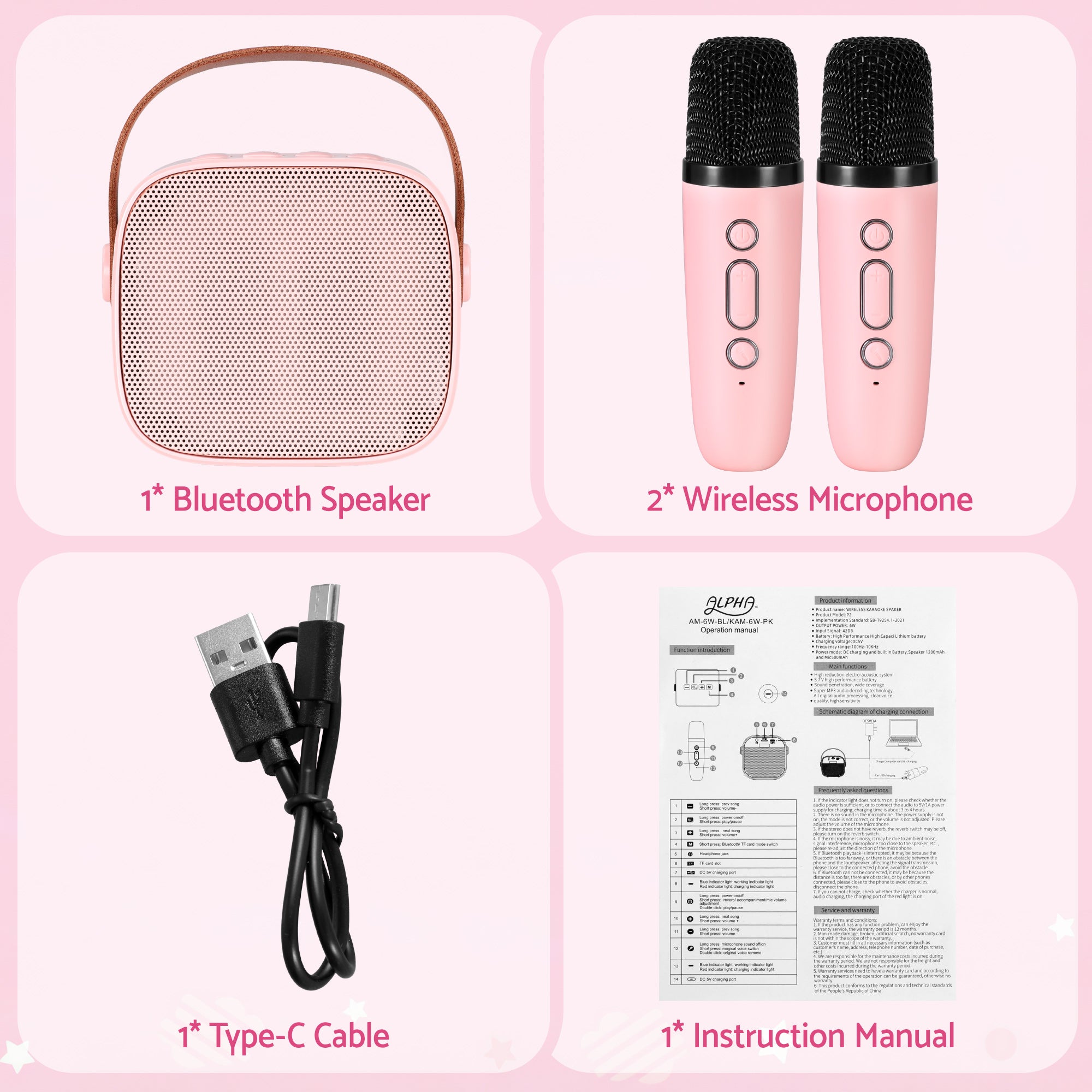 Alpha Mini Portable Karaoke Machine for Adults Kids with 2 Wireless Microphones - Bens Market Place