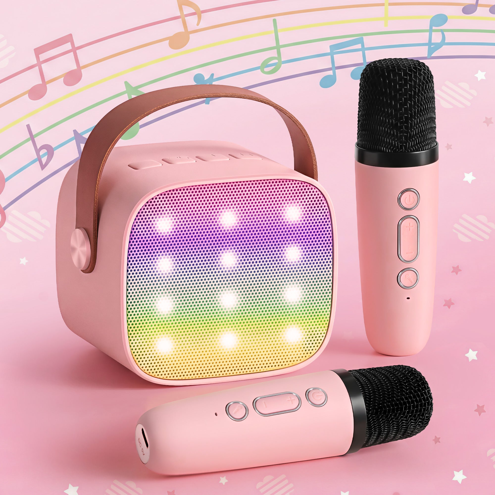 Alpha Mini Portable Karaoke Machine for Adults Kids with 2 Wireless Microphones - Bens Market Place