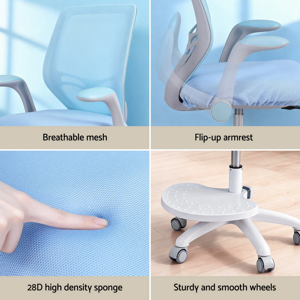 Keezi Kids Ergonomic Study Chair Adjustable w/ Wheels Footrest Blue