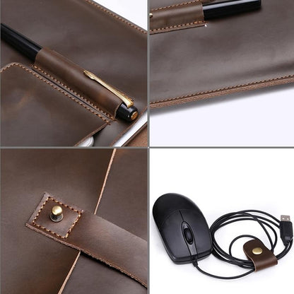 Versatile Leather Laptop Bag With Cable Winder - Fits 12 Macbook Samsung Sony Dell Alienware Chuwi Asus Hp - Coffee-1915196516063121413