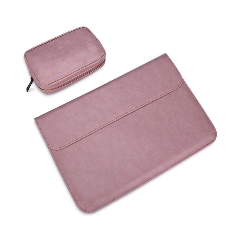 14.1 Inch Laptop Inner Bag With Magnetic Buckle And Small Bag - Pink Leather-1915196537558929408