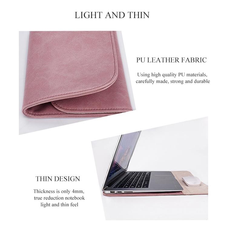 14.1 Inch Laptop Inner Bag With Magnetic Buckle And Small Bag - Pink Leather-1915196537558929410