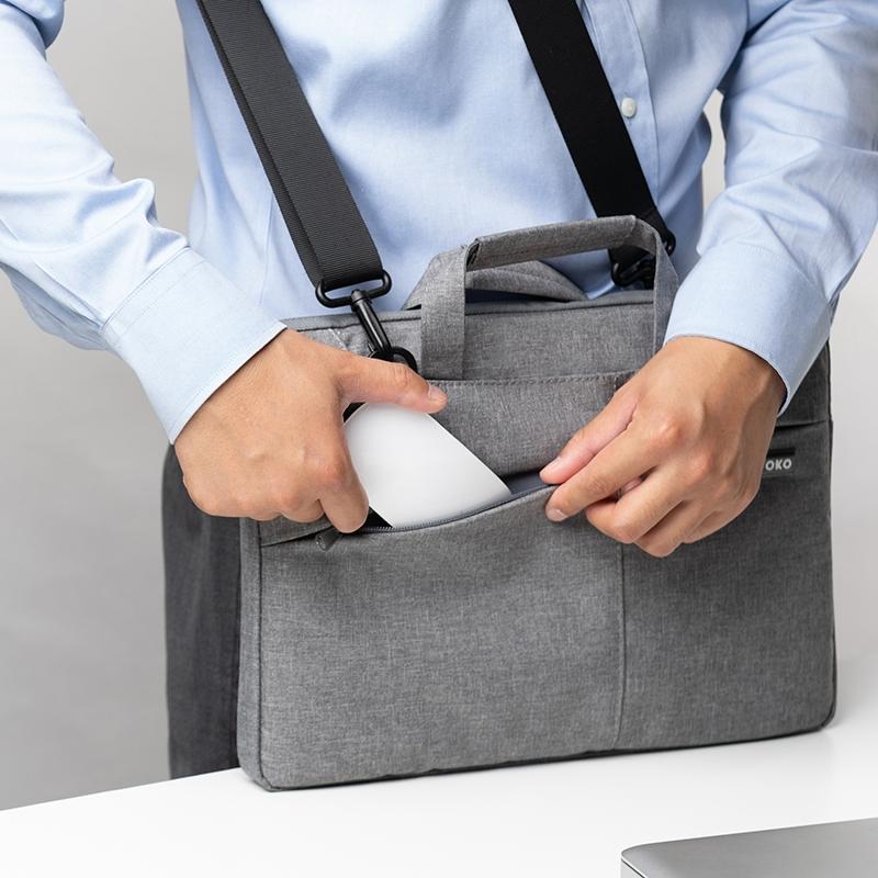 Multi-Functional 14-15.4 Inch Laptop Handbag With Trolley Case Belt - Grey-1915196552977190914